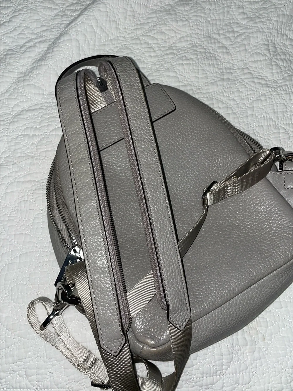 Michael Kors Gray Pebbled Leather Mini Backpack with Front Zip Pocket